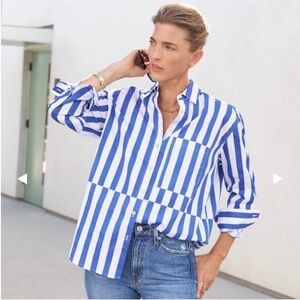 AYR The Deep End Marais Blue Regatta Stripe Button Down Shirt, XL